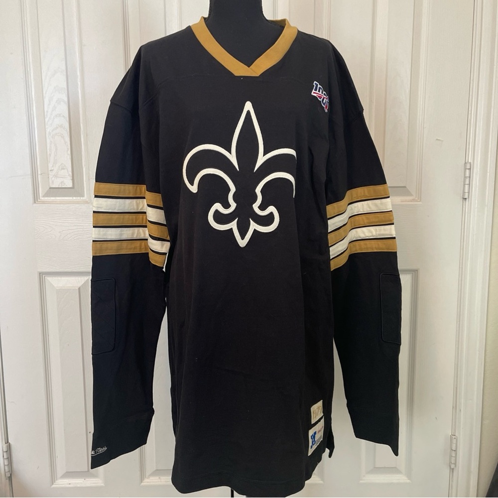 Mitchell & Ness Black New Orleans Saints Big & Tall NFL 100  Long Sleeve Shirt